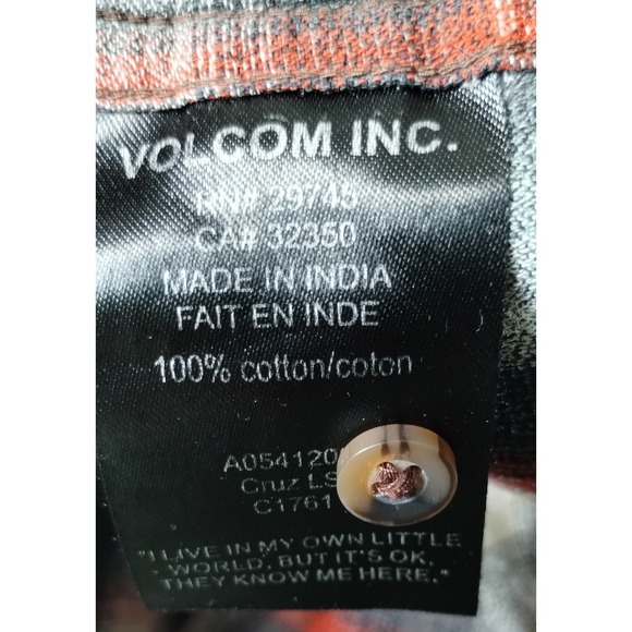 Volcom Workwear Flannel Shirt Mens Medium Plaid Button Up‎ Long Sleeve - Picture 5 of 14